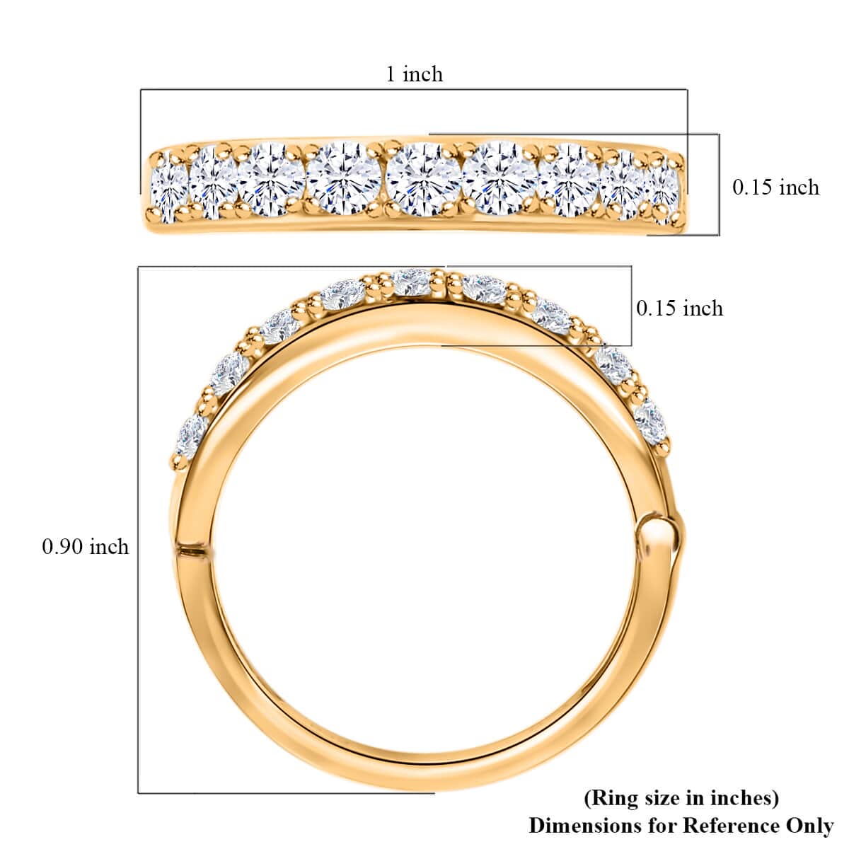 Shop LC Moissanite Round 925 Sterling Silver Vermeil Yellow Gold Plated Eternity Band Ring for Women Jewelry Size 9 Ct 0.82 Birthday Gifts