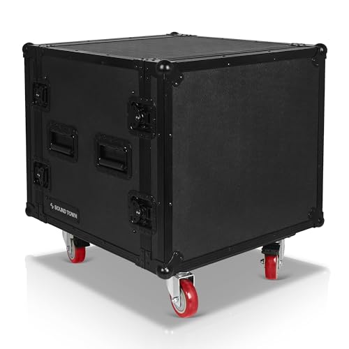 Sound Town Shock Mount 12U ATA Rack Case with 20” Rackable Depth, 11U Slant Mixer Top and Casters, 12-Space Size - Pro Tour Grade (STMR-SP12UW)