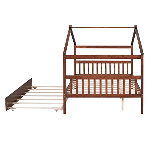 Full Size House Bed for Kids, Montessori Bed Full Size Platform Bed Frame with 2 Drawers, Headboard and Footboard, Solid Wood Full Storage Bed for Girls & Boys (Full, Gray)