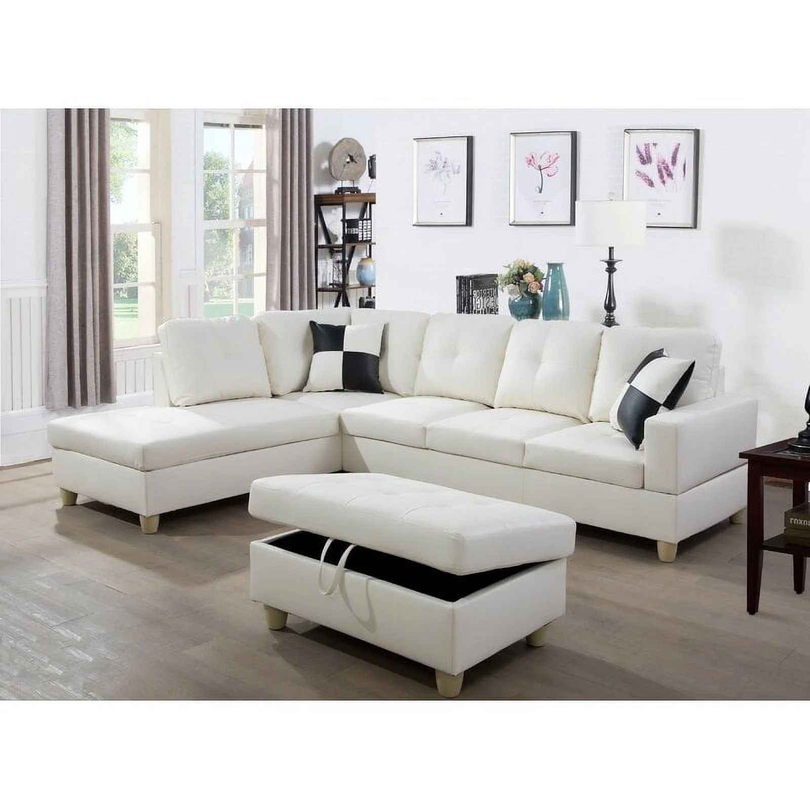 PonLiving Furniture Wellington Living Room Sectional with Ottoman / Upholstery Color: White, Orientation: Left Hand Facing