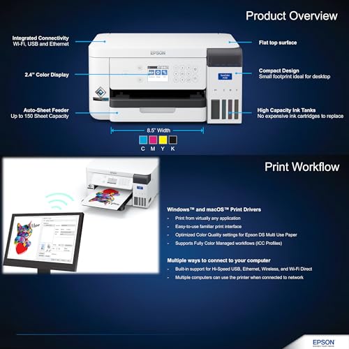 Epson SureColor F170 Dye-Sublimation Printer. Includes Full Set of Ink, User Guide, & AC Power Cable SCF170