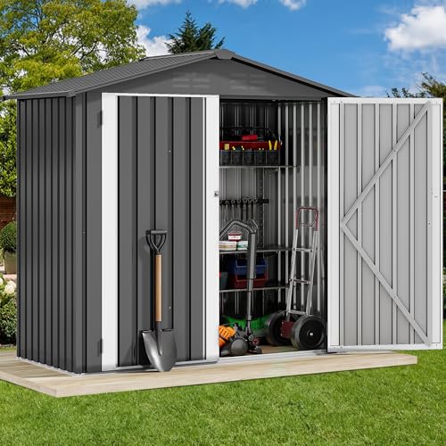 DWVO 10x8 FT Outdoor Storage Shed - Spacious Garden Tool Shed with Lockable Door - Durable Metal Yard Shed for Garden, Patio, and Backyard (Dark Gray)