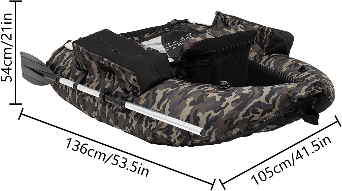 Inflatable Kayak Set, 1-Person Portable Inflatable Fishing Boat with Adjustable Shoulder Straps, Ergonomic High-Back Seat, Outdoor Fishing Boat for Lakes and Rivers, 286.6lbs Weight Capacity