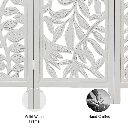 Room Divider Wood Screen - Ghanti Bells Antique Brown - 4 Panel Folding 72 x 80 - Assembled Hand Carved Decorative Functional Versatile Portable Partition Reversible Privacy Boho - COTTON CRAFT
