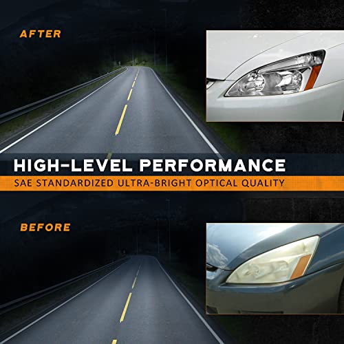 LED Headlight Assembly for 03 04 05 06 07 Honda Accord, for 2003-2007 Accord OE Headlamp with Sequential Turn Signal, Black Housing Clear ReflectorLeft+Right