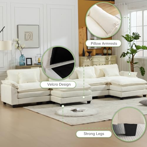 154" Oversized Modern U Shaped Sectional Sofa with Convertible Chaise, Velvet Fabric Comfy Cloud Couch Deep Sectional Sofa with Ottomans for Living Room (Grey, U-Shaped)