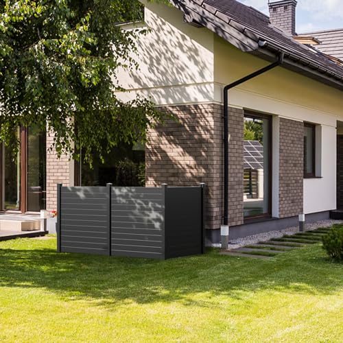 Black Air Conditioner Fence, 48"W X 48"H Vinyl Privacy Fence Screen 3 Panels Pool Equipment Fence Enclosure Trash Can Fence Outside Garbage Can Enclosure Fence