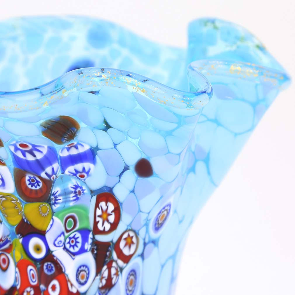 Murano Glass Millefiori Fazzoletto Vase - Aqua