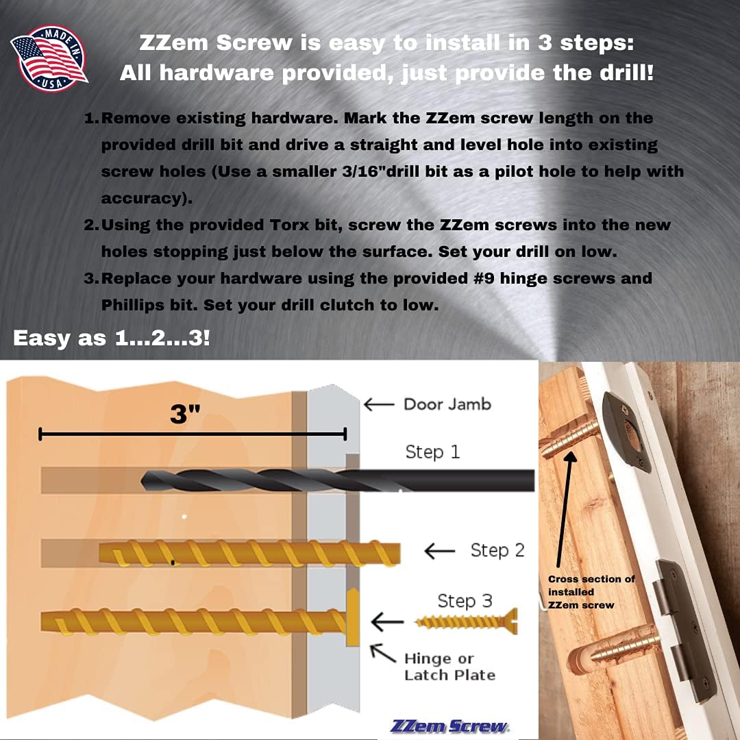 ZZem Screw 8 Pack Stripped Screw Hole Repair Kit - Door Hinge Stripped Screw Hole Repair Kit for Hinges, Strike Plate, Hand Rails Door Reinforcement Kit Pack of 2