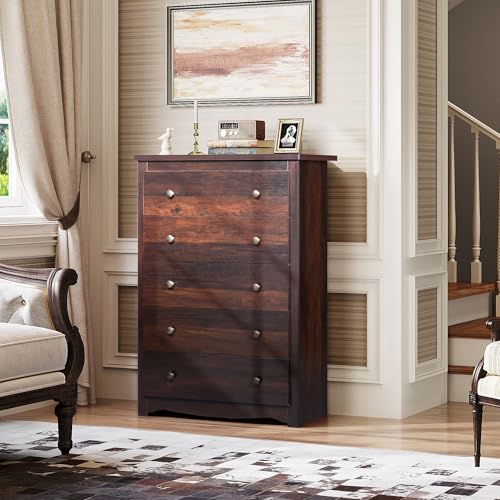WLIVE Wood Dresser with 5 Drawers, Black Wooden Storage Cabinet, Organizer Drawers for Bedroom, Living Room, Hallway, Measuring 15.75" W * 31.50" D * 45.35" H ﻿