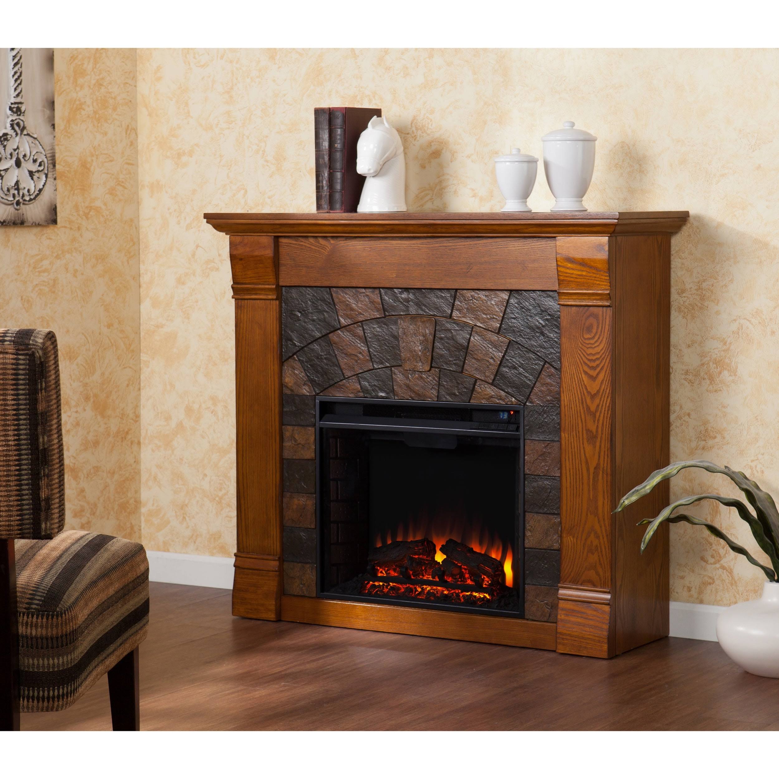 Pine (Green) Canopy August Antique Oak Electric Fireplace, Pine Canopy
