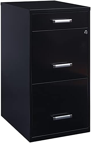 Hirsh Industries 18in. Deep 3 Metal Organizer Pencil Drawer SOHO Vertical File Cabinet, 18", Black