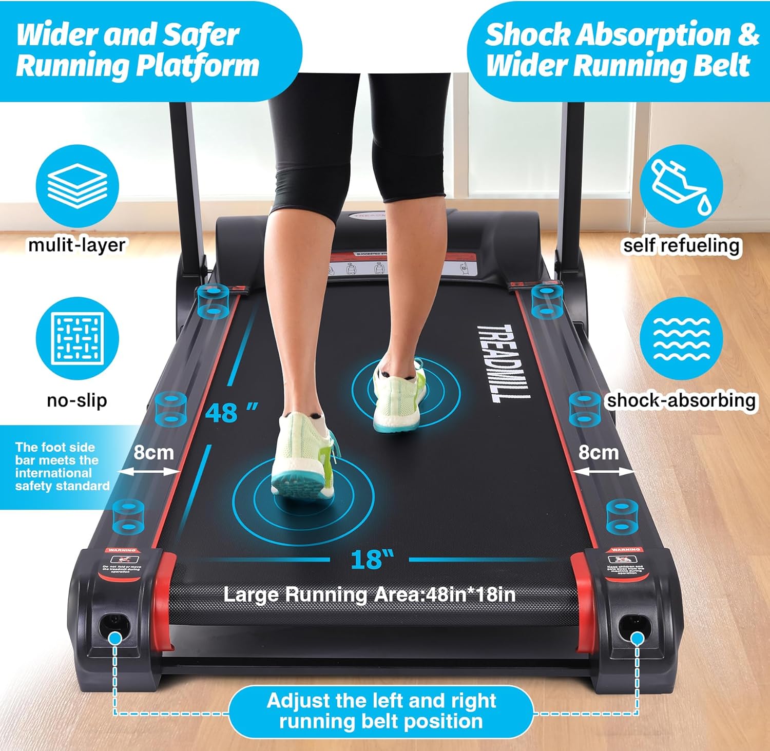 Treadmill with Auto Incline,Running Machine with Heart Sensor,3.5 HP Quiet Brushless,8.7 MPH, Shuttle Buttons,48*18in Running Area,Folding Treadmill for Home Office Indoor Cardio Exercise