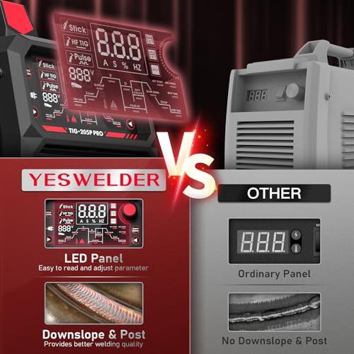 YESWELDER 200A AC/DC Aluminum Tig Welder with Pulse Large LED Display, Digital Inverter STICK/TIG 110/220V Dual Voltage TIG Welding Machine TIG-200P ACDC