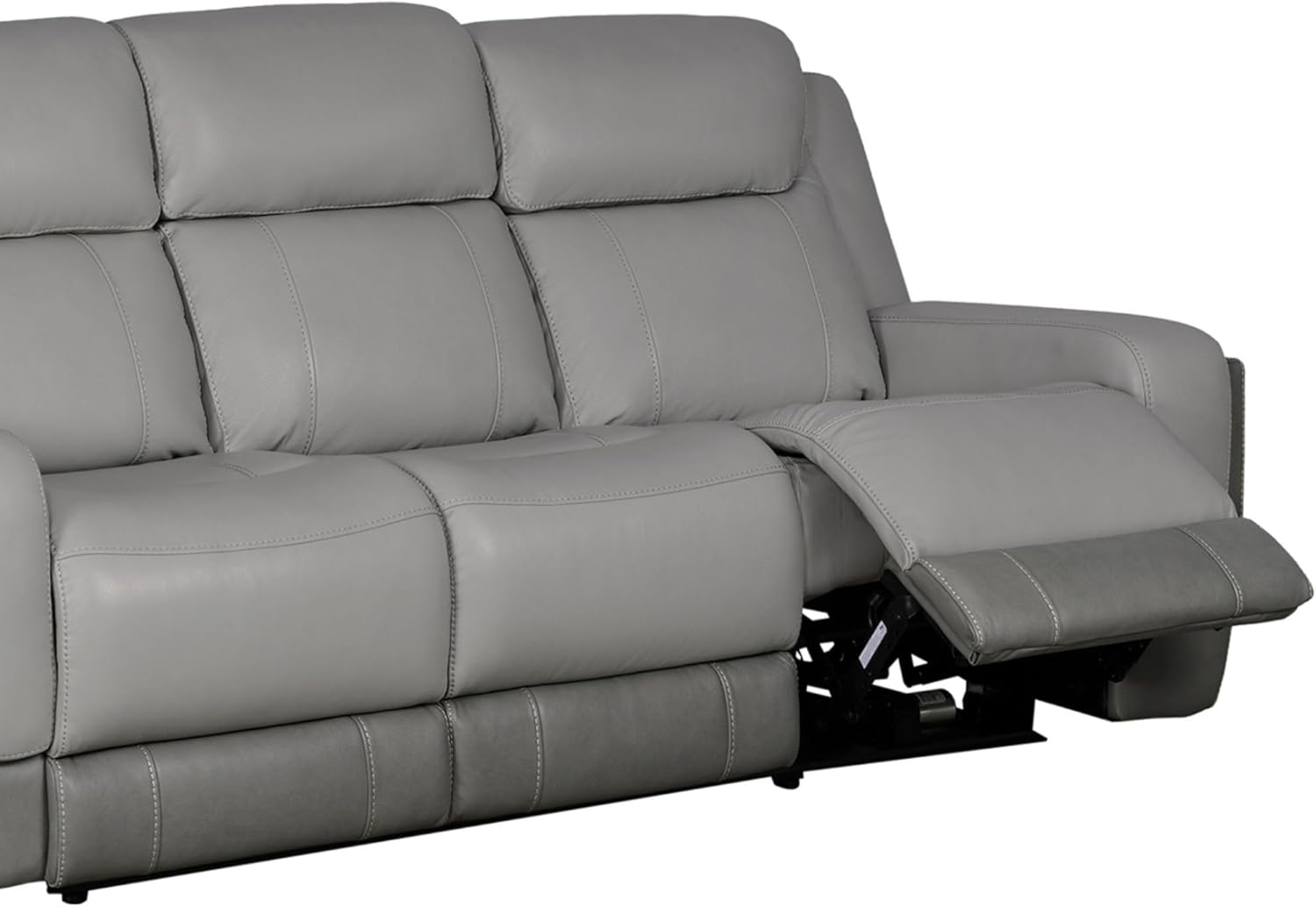 Armen Living Rosalyn Modern Zero Gravity Power Reclining Sofa with Dropdown Console, 87" Wide, Silver and Gray Top Grain Leather