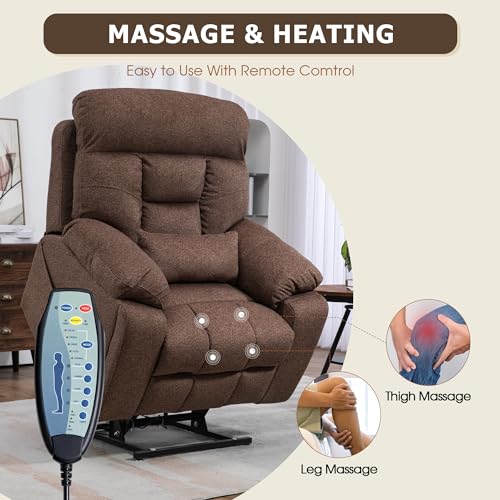 Oversized Power Lift Recliner Chair for Big Men - 400lbs Capacity with Heat, Massage, and Hidden Cup Holder