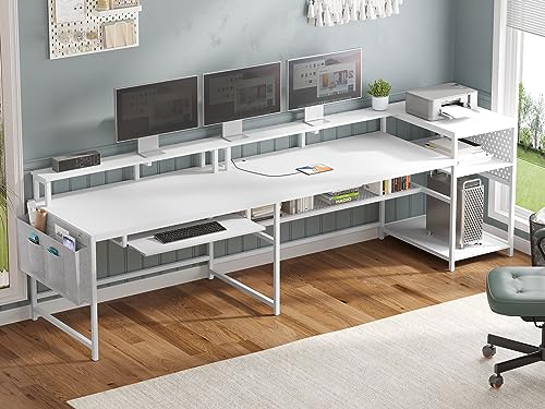 SEDETA L Shaped Gaming Desk, Reversible Computer Desk, Gaming Desk with Power Outlets & LED Strip, Monitor Shelf, Keyboard Tray, Pegboard and Storage Shelves for Home Office, Black