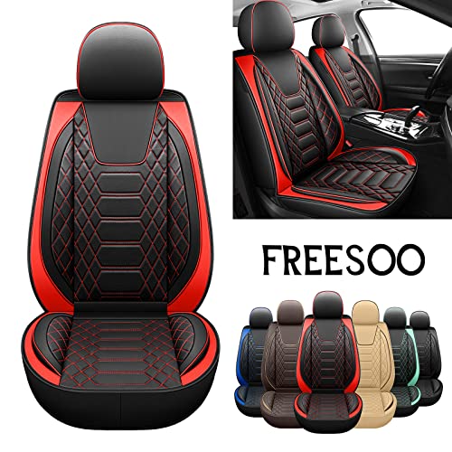 FREESOO Car Seat Covers Leather Seat Cover Full Set Beige Automotive Cushion Protector Accessories Airbag Compatible Universal Fit 5 seats Vehicle