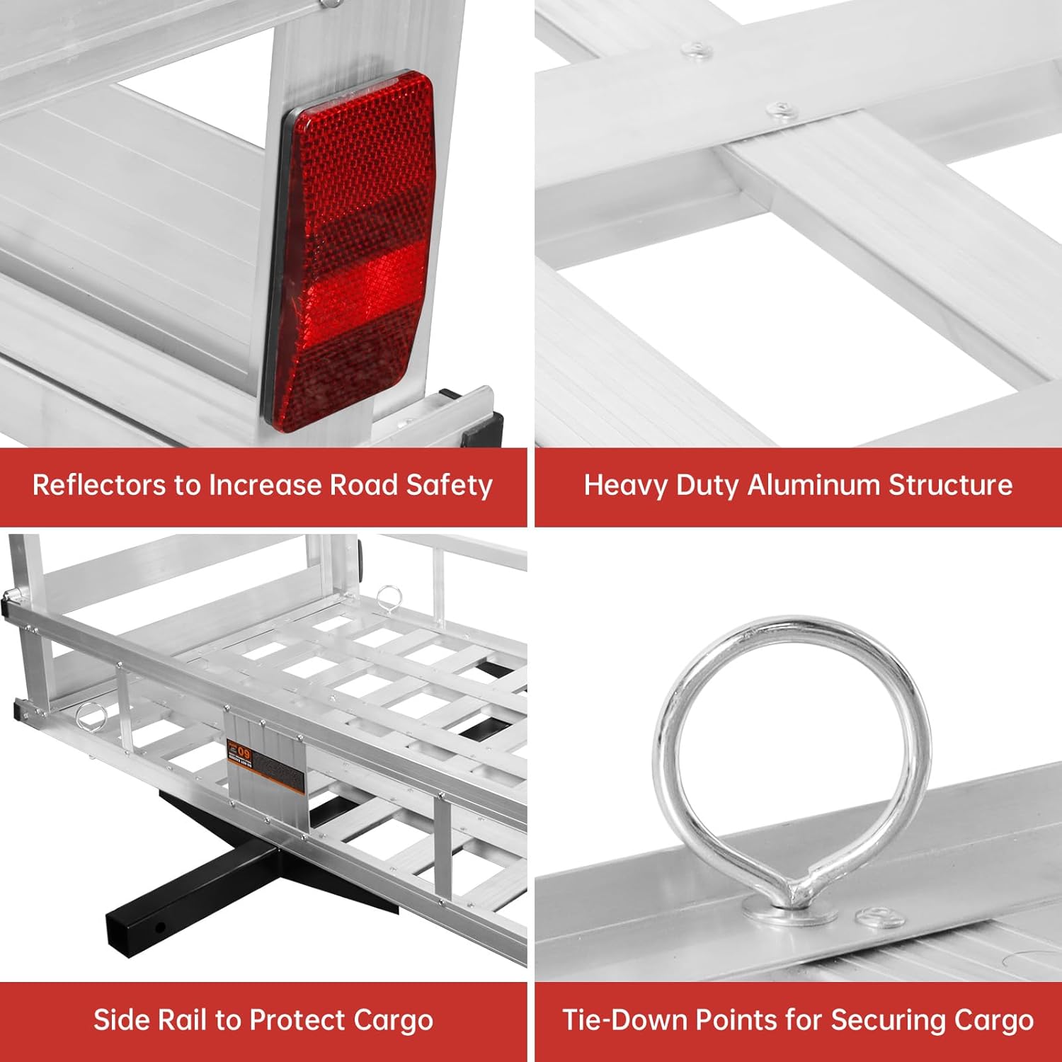 Aluminum Cargo Carrier, 50" x 29.5", 800Lbs Capacity,Hitch Cargo Carrier with Ramp Hitch Mounted Luggage Trailer Hitch Mount Mobility Scooter Wheelchair Carrier, Tow Hitch Cargo Carrier