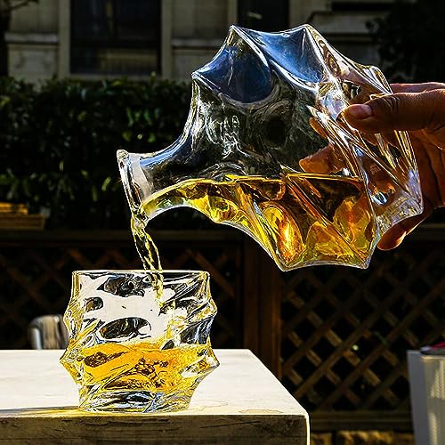 Italian Crafted Crystal Whiskey Decanter 25oz European Style with Glasses Set 10.8oz,Spirits Scotch Wine Bourbon Whiskey Decanter Sets for Men Gift Box