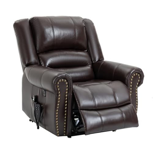 Dual Motor Power Lift Chair, Lay Flat Recliner Chair, Electric Recliner with Massage and Heat for Elderly, Remote Control, Infinite Position, Standing Assistance, USB Ports, Faux Leather, Brown