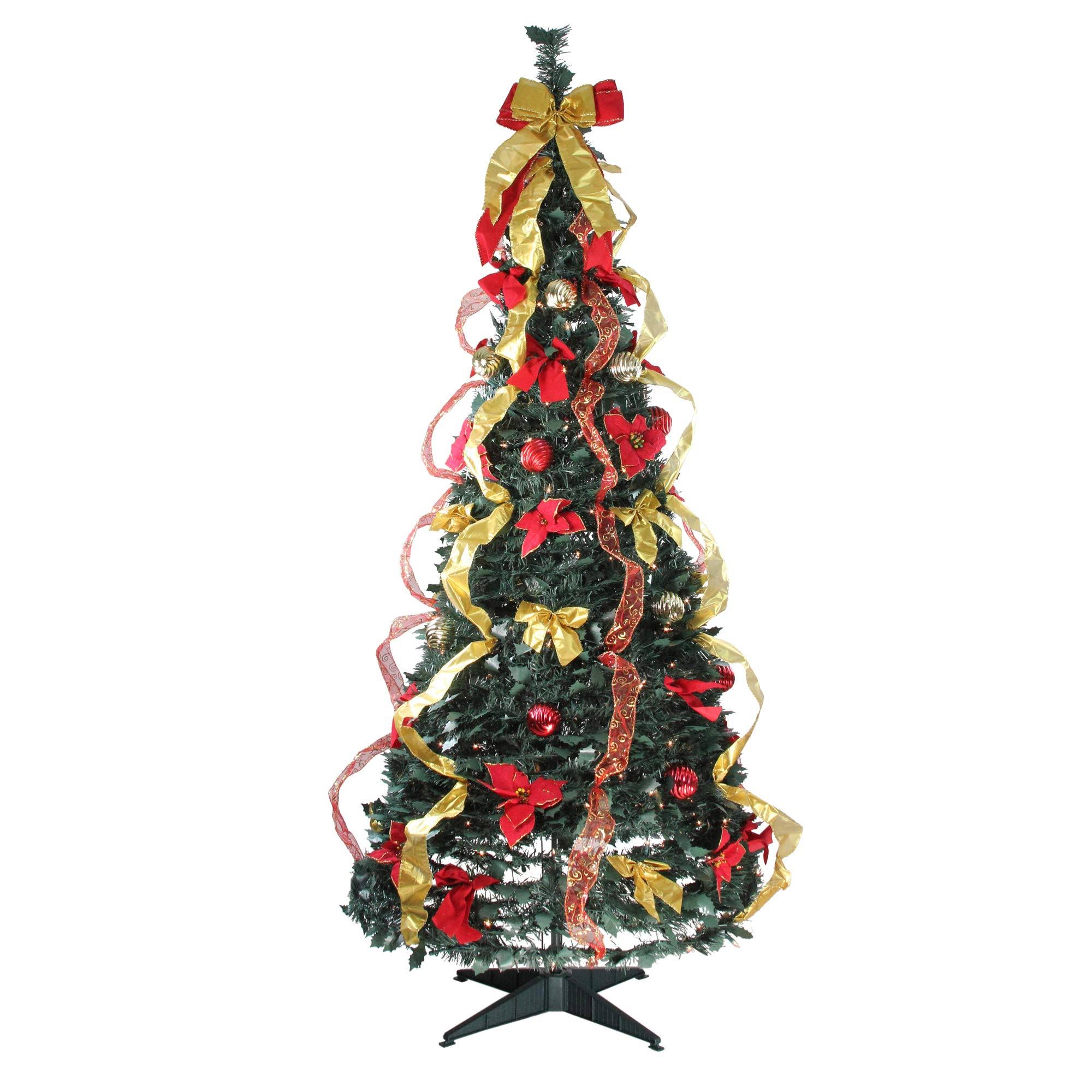 Northlight 6' Pre-Lit Gold and Red Decorated Pop-Up Artificial Christmas Tree - Clear Lights