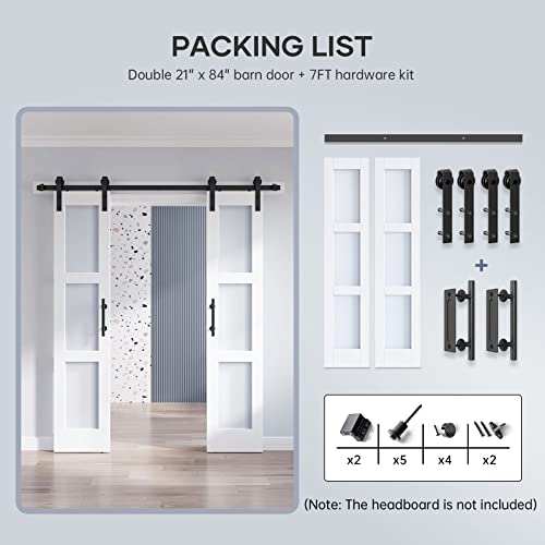 36x84 Inch Glass Sliding Barn Door Slab and 6.6ft Hardware Kit Included, 5 Frosted Glass, LVL Wood Panel Covered with White Water-Proof Scratch-Proof PVC Surface, Simple DIY Assembly
