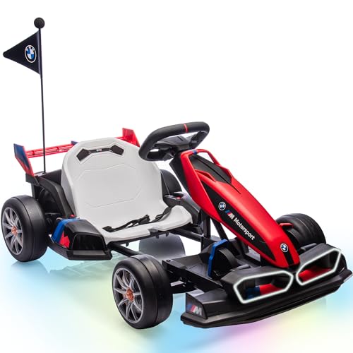 Licensed BMW Electric Go Kart for Kids Ages 6-12, 24V 9AH Drift Kart with Two 200W Motors, LED Lights, Drift Mode& 2 Speed Modes, Adjustable Seat (White)