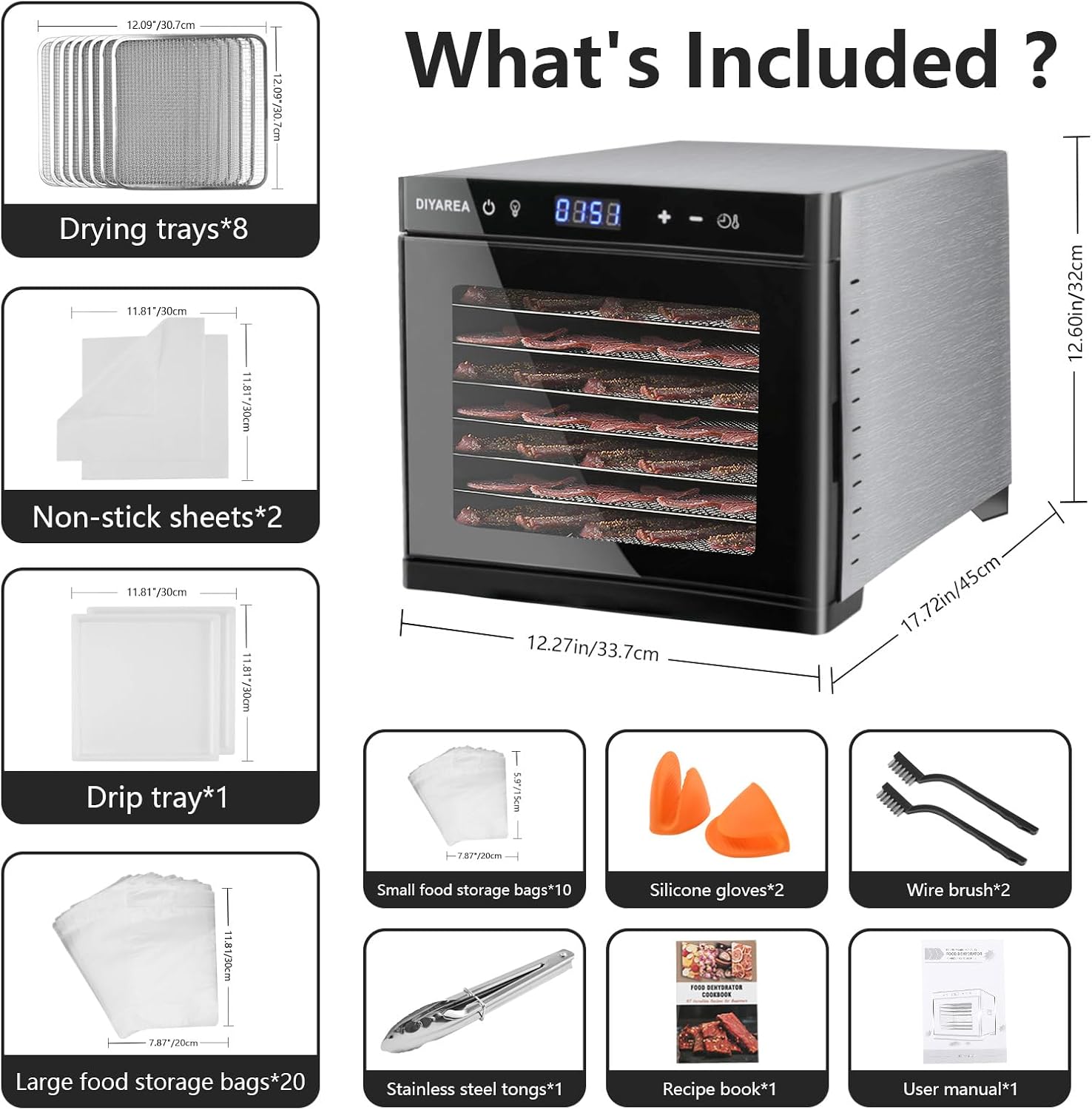 Food Dehydrator for Jerky, 8 Stainless Steel Trays Dehydrator Machine with Food Air-Drying Function, 167℉ Temperature Control & 48H Timer, 700W Fruit Dryer for Meat,Beef,Herbs,Dog Treats, ETL Approved
