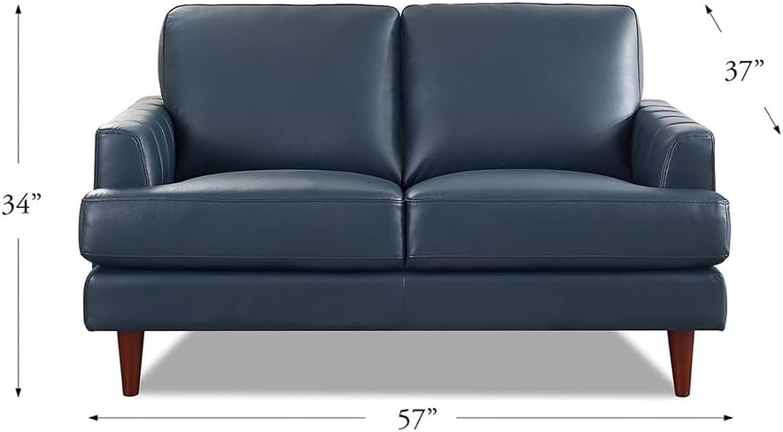 Hydeline Cassia Top Grain Leather Loveseat, Bristol Navy