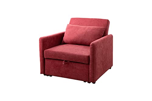 36 Inch Lint Sleeper Bed, 3-in-1 Convertible Futon Love Seat Sofa Couch, Adjustable Reading Accent Chair with Pillows for Living Room,Bedroom, Red