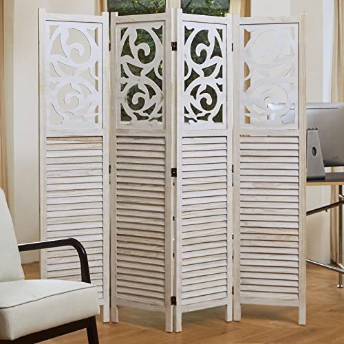 Room Divider Wood Carved Wall Divider Indoor Folding Portable Partition Screen for Home Office Garden Terrace - 6 Panel, 67 * 90inch (Dark Brown)