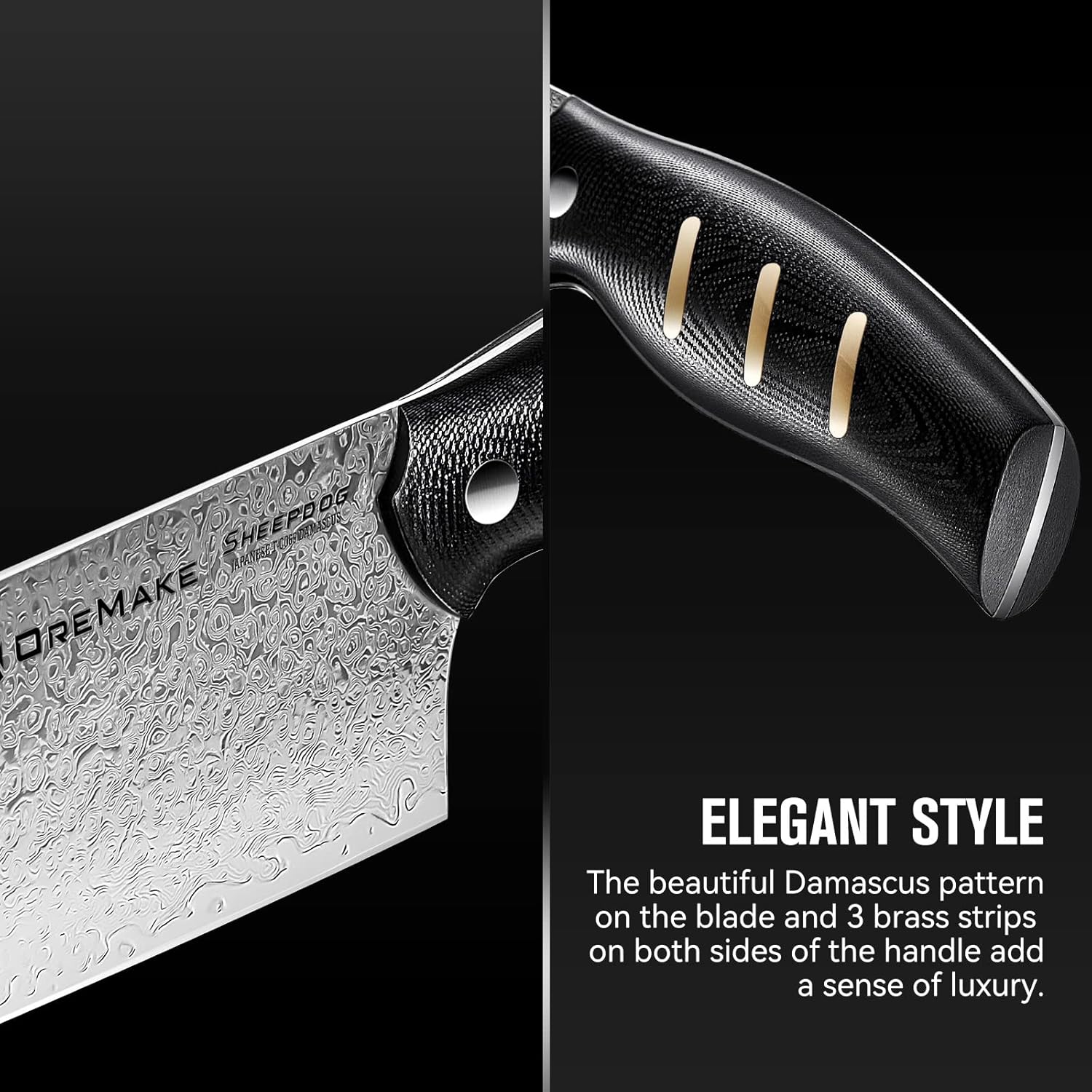 Chef's Knife, OREMAKE 7-INCH NAKIRI Kitchen Knife, Japanese Damascus Steel 69-Layer Forged, With High Carbon Content, With Ergonomic Brass-Accented G10 Handle, Sheepdog Knife Series，Gift For Family.