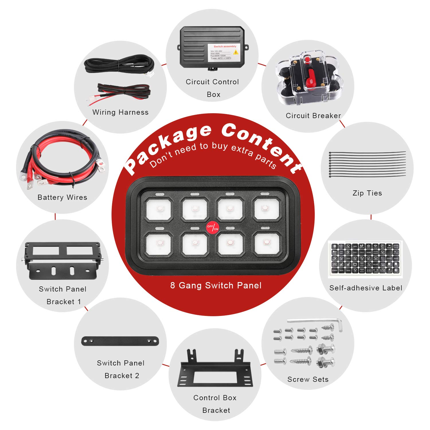 6 Gang Switch Panel Kit, Auto Power Plus Circuit Control Box Relay System Universal ON-Off Touch Switch Box for Car Marine Boat ATV UTV Truck
