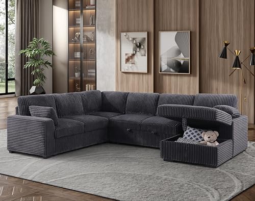 Oversized U-Shaped Sectional Sofa Couch Plush Corduroy Upholstered Modular Deep Seat Sofa&Couch Sectional W/Right Facing Chaise Lounge and 7 Toss Pillows for Home Apartment Living Room Furniture Sets