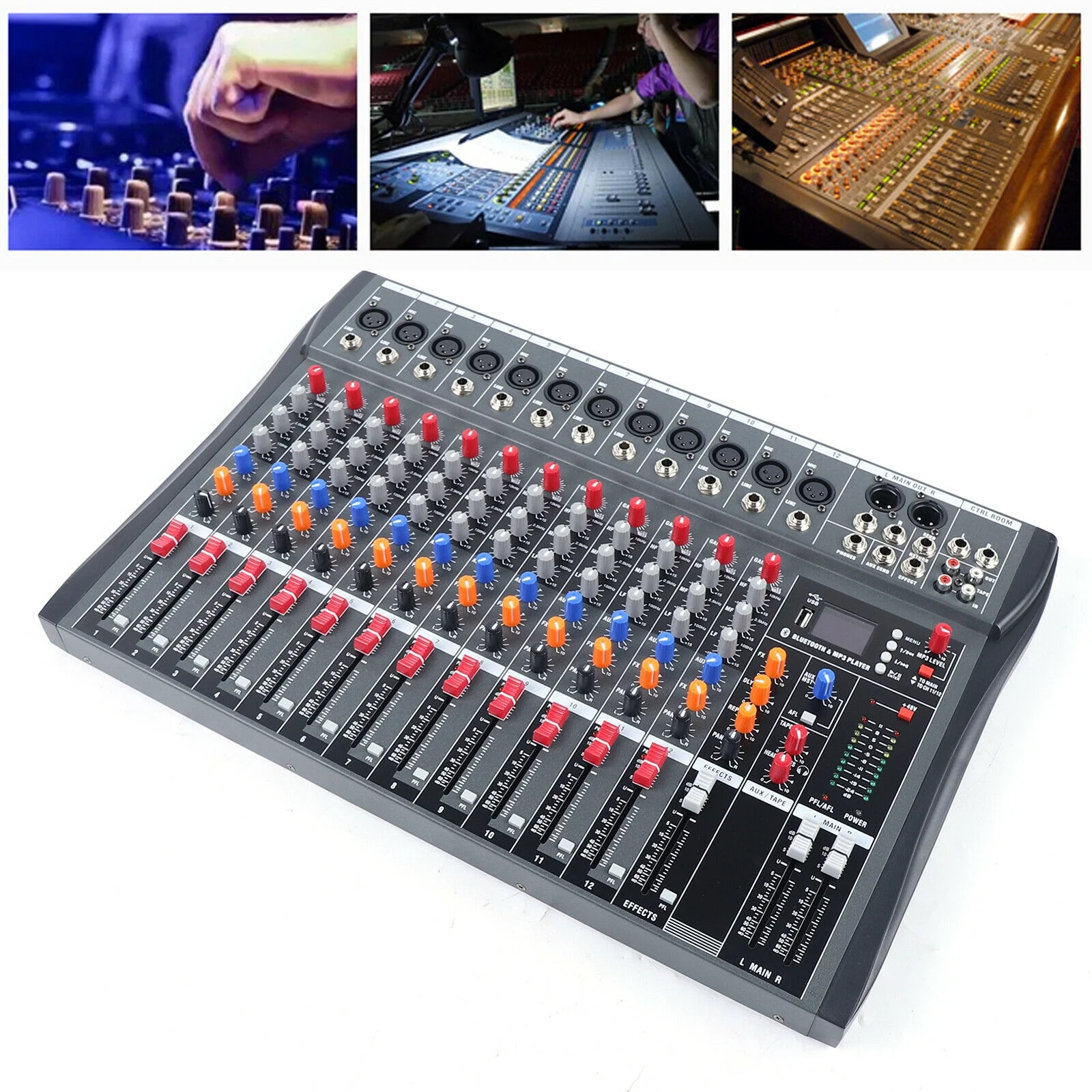 Fichiouy Pro 12Channel Audio Mixer Bluetooth USB DJ Sound Mixing Console Amplifier for Studio KTV