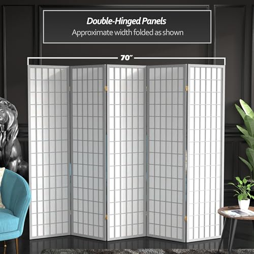 Red Lantern 6 ft. Tall Window Pane Shoji Screen-Natural-4 Panels Room Divider
