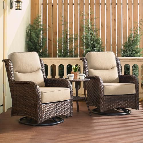 Luxury Patio Furniture Set with 6-inch Thick Cushion, Outdoor Couch and High Back Swivel Rocker Patio Chairs, 7PCS Wicker Conversation Set for Deck, Yard, and Poolside in Blue (V2)