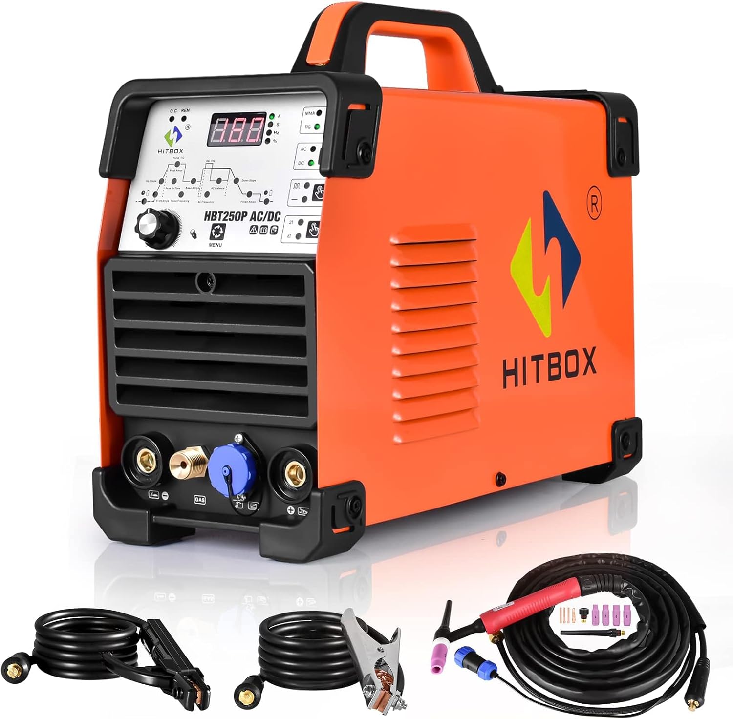 HITBOX 200A TIG Welder,AC/DC TIG Welder With Pulse 4 IN 1 Welding Machine,Aluminum TIG Welder 220V with DC TIG/AC TIG/Pulse TIG/Stick and IGBT 2T/4T LED Digital Display,Compatible with Foot Pedal