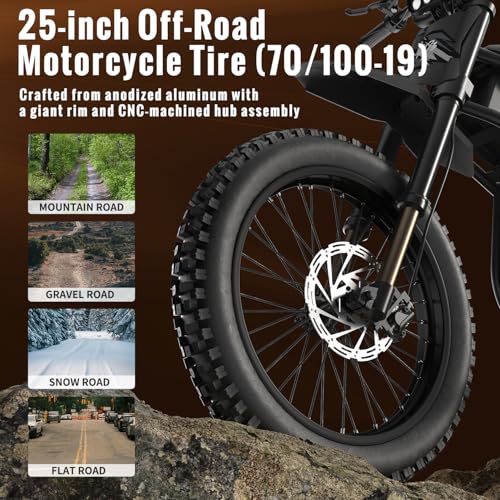 GT73PRO/GT73 Electric Dirt Bike for Adults, 3000W 60V 50MPH //2400W 48V 37MPH, 36.4AH Dual Battery Ebike Up to 85 Miles, 25" Motorcycle Tire, UL2849 All Terrain for Mountains, Snow, Sand, Road