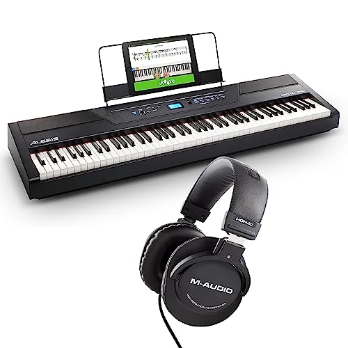 Alesis Recital Pro - 88 Key Digital Piano Keyboard with Hammer Action Weighted Keys, 2x20W Speakers, 12 Voices, Record and Lesson Mode, FX and Display