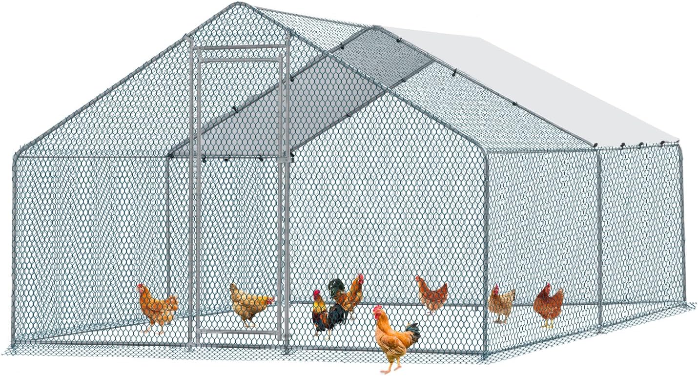 Large Chicken Coop,13 x 10 ft Large Metal Chicken Coop, Walk-in Poultry Cage Chicken Hen Run House with Waterproof Cover, Rabbits Cats Dogs Farm Pen for Outdoor Backyard Farm Garden