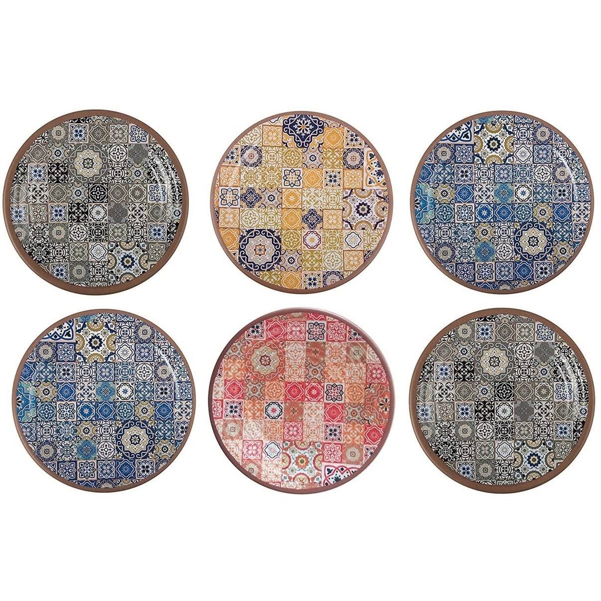 Melange 36-Piece Melamine Salad Plate Set (moroccan Tiles)|Shatter-Proof and Chip-Resistant Melamine Salad Plates| Multicolor