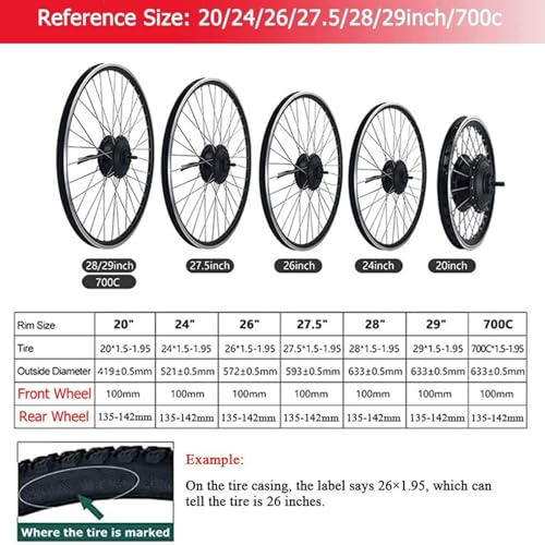Electric Bikes Conversion Kit, 48V 20"/24" /26"/27.5" /28"/29" /700c Rear Wheel E-Bike Conversion Kit Hub Motor Electric Bike Wheel Conversion Kit