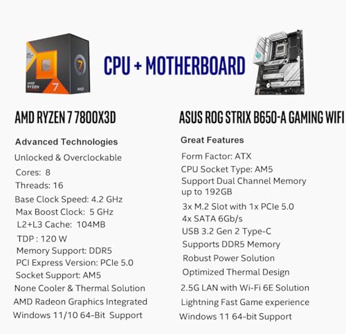 MICRO CENTER AMD Ryzen 7 7800X3D 8-Core16-Thread Desktop Processor with ASUS ROG Strix B650E-F Gaming WiFi AM5 Gaming Motherboard