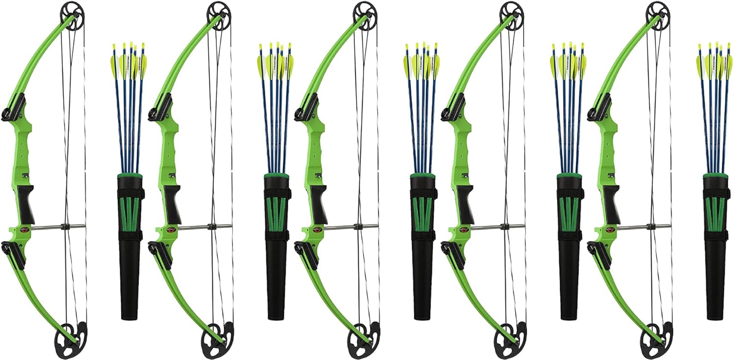 Genesis Archery Compound Bow Archery Kit w/Adjustable Draw Length 15" to 30" & Adjustable Draw Weight 10 to 20 Pounds for Left-Handed, Green (5 Pack)