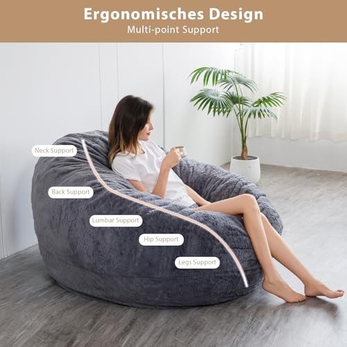 BYBYME 3 in 1 Bean Bag Chairs, Bean Bag Bed for Adults High-Density Foam Filling, Convertible Sofa Bed Faux Fur, Giant Bean Bag Chairs for Adults