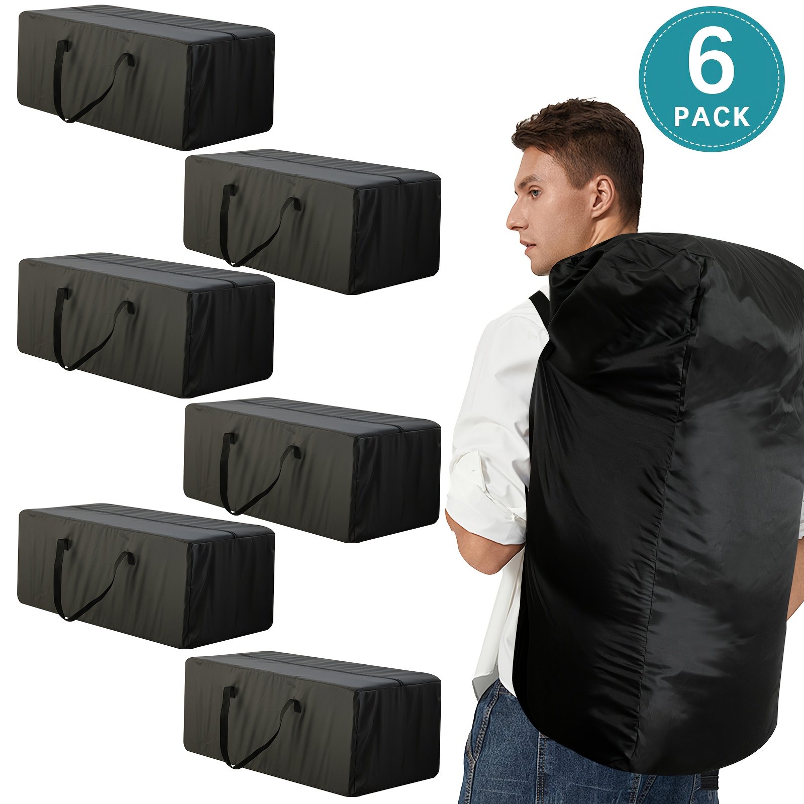6 Pack Heavy Duty Extra Large Moving Bags with Strong Zippers &amp; Carrying Handles, Storage Totes for Space Saving Moving Storage, Fold Flat, Alternative to Moving Box, Under-Bed Storage