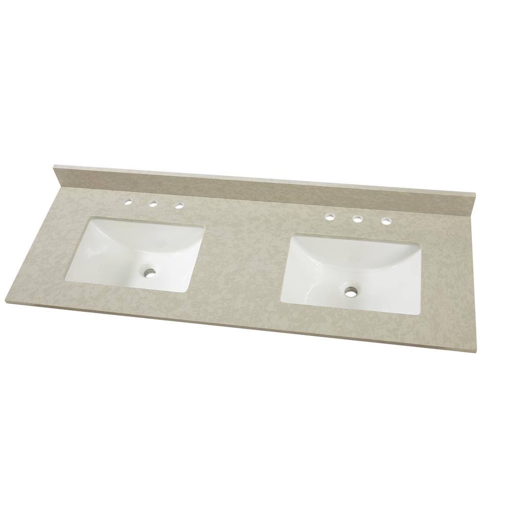 Home Decorators Collection 61 in. W x 22 in. Engineered Marble Vanity Top in Dunescape with White Double Trough Sink 62390