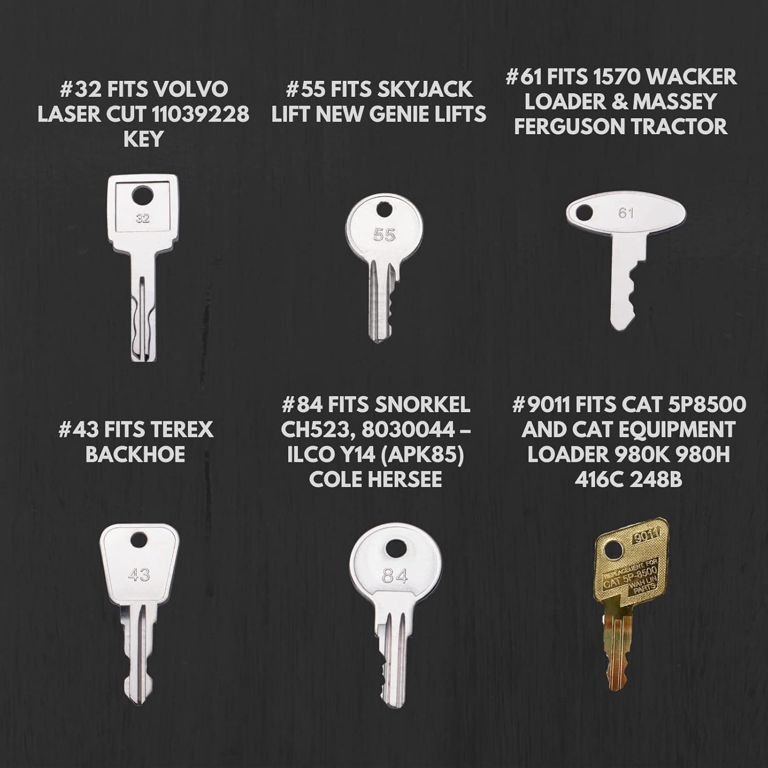 WAH LIN PARTS 22 Premium Heavy Equipment Keys Sets Fits Caterpillar, Komatsu, Kubota, Case, JD, Yanmar, Daewoo, Hyster, Takeuchi, Ford,Toyota and More